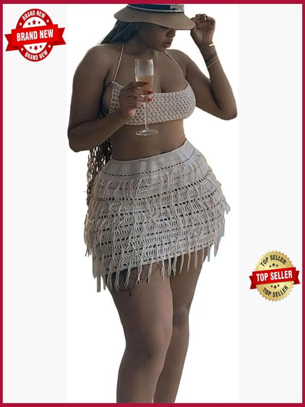 Women's 2 Piece Outfit Crochet Mini Dress & Tube Top Set